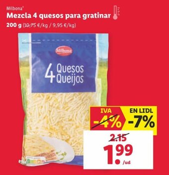 Lidl Mezcla 4 Quesos Para Gratinar oferta