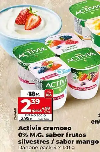Dia Activia cremoso 0% m.g.. sabor frutos silvestres sabor mango danone oferta