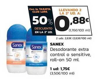 Supermercados Lupa Sanex desodorante extra control o sensitive roll-on oferta