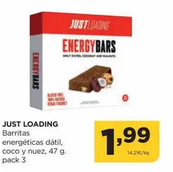 Alimerka Just loading barritas energéticas dátil, coco y nuez, 47 g oferta