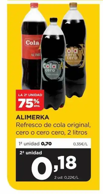 Alimerka Alimerka refresco de cola original, cero o cero cero, 2 litros oferta