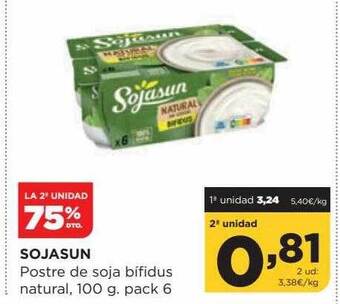 Alimerka Sojasun postre de soja bifidus natural, 100 g pack 6 oferta
