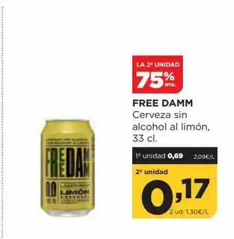 Alimerka La 2a unidad 75% dto. free damm cerveza sin alcohol al limón oferta