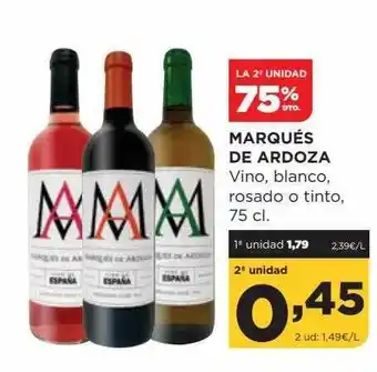 La 2a unidad 75% dto. marqués de ardoza vino, blanco, rosado o tinto