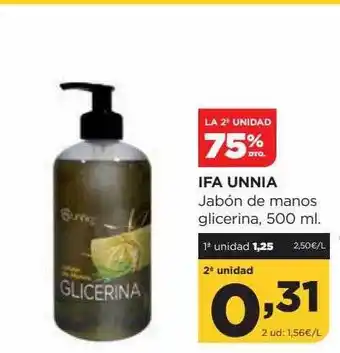 Alimerka La 2a unidad 75% dto ifa unnia jabón de manos glicerina oferta
