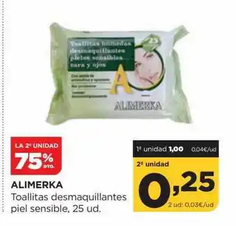 Alimerka La 2a unidad 75% dto alimerka toallitas desmaquillantes piel sensible 25 oferta