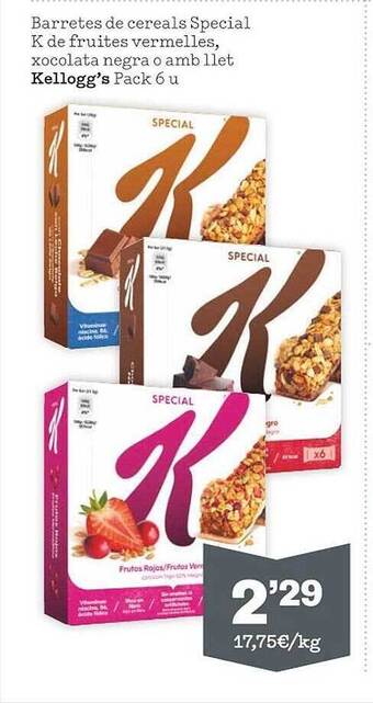 Sorli Barretes de cereals special k de fruites vermelles xocolata negra o amb llet kellogg's oferta