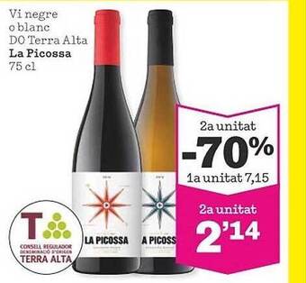 Sorli 2a unitat -70% vi negre o blanc do terra alta la picossa oferta