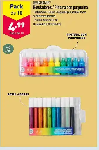 ALDI Mundo diver rotuladores pintura con purpurina oferta