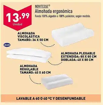 ALDI Novitesse almohada ergonómica oferta