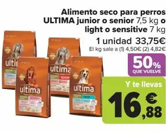 Carrefour Alimento seco para perros ultima junior o senior light o sensitive oferta