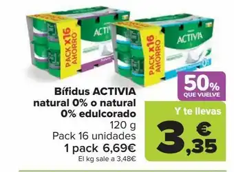Carrefour Bífidus activia natural 0% o natural 0% edulcorado oferta