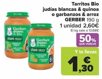 Carrefour Tarritos bio judías blancas & quinoa o garbanzos & arroz gerber oferta