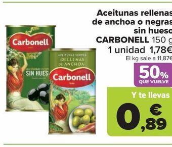 Carrefour Aceitunas rellenas de anchoa o negras sin hueso carbonell oferta