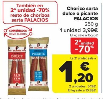 Carrefour Chorizo sarta dulce o picante palacios oferta