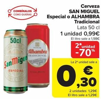 Carrefour Cerveza san miguel especial o alhambra tradicional oferta