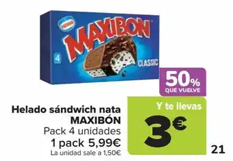 Carrefour Helado sándwich nata maxibón oferta