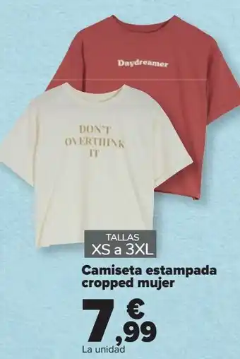 Carrefour Camiseta estampada cropped mujer oferta