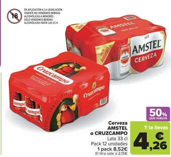 Carrefour Cerveza amstel o cruzcampo oferta