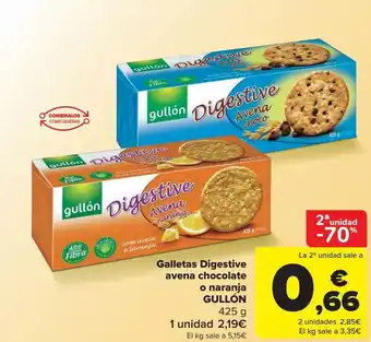 Carrefour Galletas digestive avena chocolate o naranja gullón oferta