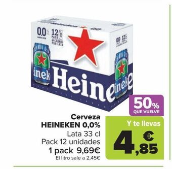 Carrefour Cerveza heineken 0,0% oferta