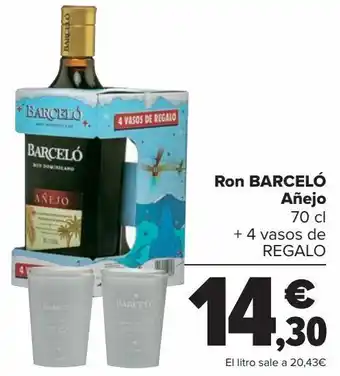 Carrefour Ron barceló añejo + 4 vasos de regalo oferta