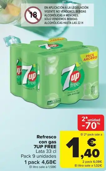Carrefour Refresco con gas 7up free oferta