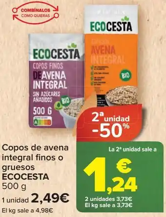 Carrefour Copos de avena integral finos o gruesos ecocesta oferta