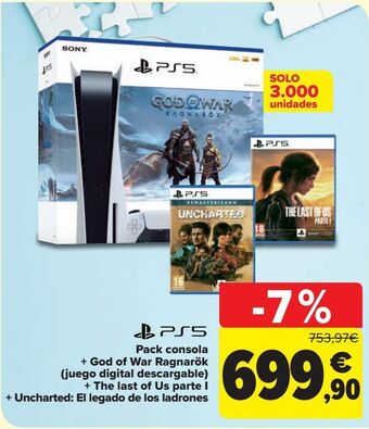Carrefour Ps5 pack consola + god of war ragnarök (juego digital descargable) + the last of us parte i + uncharted: el legado de los lad oferta