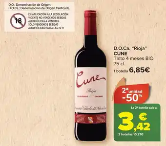 Carrefour D.o.ca ''rioja'' cune tinto 4 meses bio oferta