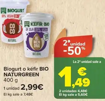 Carrefour Biogurt o kéfir bio naturgreen oferta