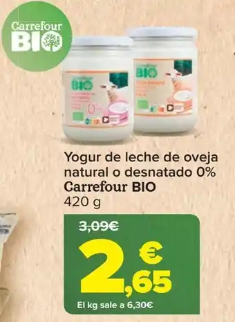 Carrefour Yogur de leche de oveja natural o desnatada 0% carrefour bio oferta