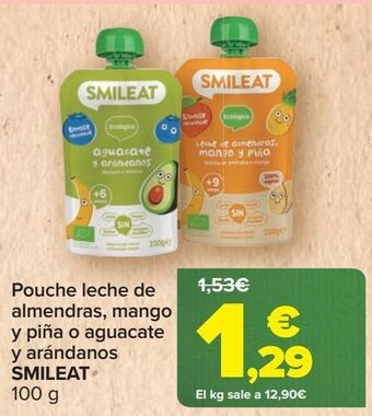 Carrefour Pouche leche de almendras, mango y piña o aguacate y arándanos smileat oferta