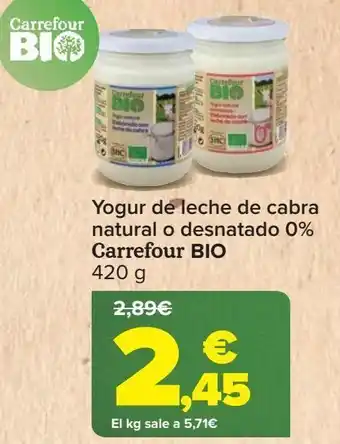 Yogur de leche de cabra natural o desnatado carrefour bio
