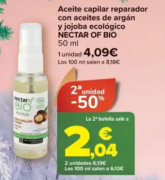 Carrefour Aceite capilar reparador con aceites de argán y jojoba ecológico nectar of bio oferta