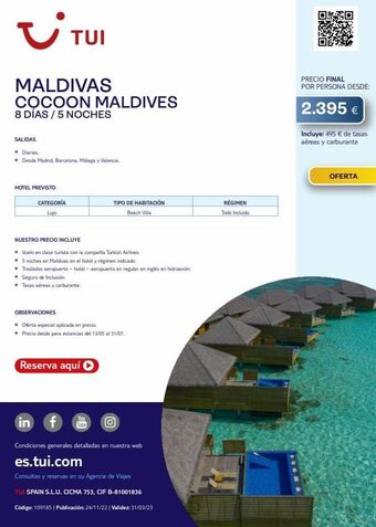 Tui Travel PLC ~ tui maldivas cocoon maldives 8 días / 5 noches salidas • diarias. • desde madrid, barcelona, málaga y valencia. hotel oferta