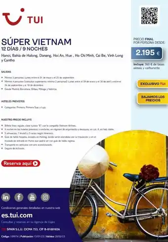 Tui Travel PLC ~ tui súper vietnam 12 días / 9 noches hanoi, bahía de halong, danang, hoi an, hue, ho chi minh, cai be, vinh long y cant oferta