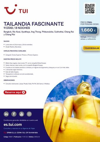 Tui Travel PLC I tui tailandia fascinante 11 días / 8 noches bangkok, río kwai, ayutthaya, ang thong, phitsanuloke, sukhothai, chiang ra oferta