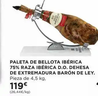 Hipercor Paleta de bellota ibérica 75% raza ibérica d.o. dehesa de extremadura barón de ley oferta