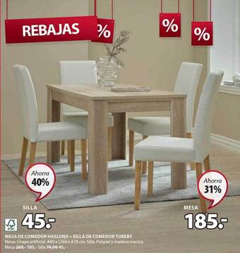 JYSK Mesa de comedor haslund + silla de comedor tureby oferta