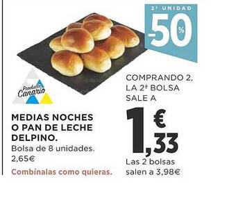 Supercor 2a unidad -50% medias noches o pan de leche delpino oferta