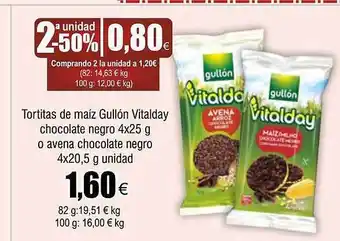 FROIZ 2a unidad -50% tortitas de maiz gullón vitalday chocolate negro o avena chocolate negro oferta