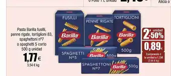 FROIZ Pasta barilla fusilli, penne rigate, tortiglioni 83, spaghettoni n°7 o spaghetti 5 corto oferta