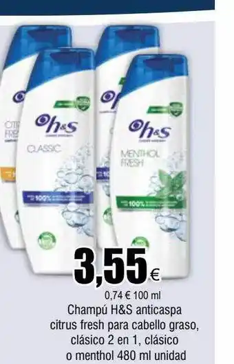 FROIZ Champú h&s anticaspa citrus fresh para cabello graso, clásico 2 en 1, clásico o menthol unidad oferta