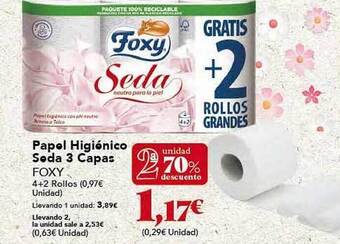 Gadis 2a unidad 70% descuento papel higiénico seda 3 capas foxy oferta