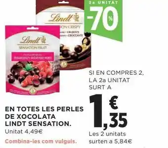 Hipercor 2a unitat -70% en totes les perles de xocolata lindt sensation oferta