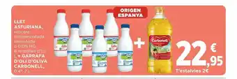 Hipercor Llet asturiana + garrafa d'oli d'oliva carbonell oferta