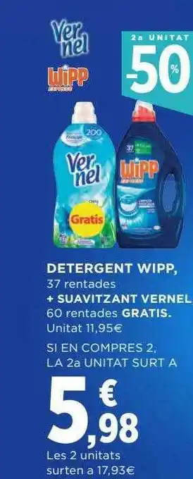 Hipercor 2a unitat -50% detergent wipp + suavitzant vernel oferta