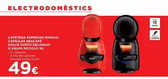Hipercor Cafetera espresso manual càpsules nescafé dolce gusto delonghi o krups piccolo xs oferta