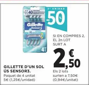 Hipercor 2a unidad -50% gillette d'un sol ús sensor 3 oferta